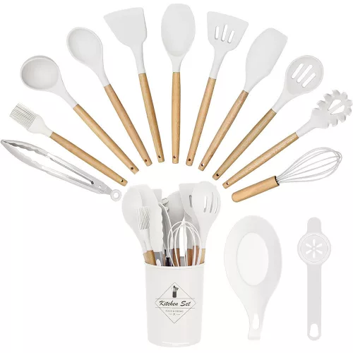 Timeless Gourmet 14 darabos konyhai eszközkészlet, hőálló szilikon fejjel, tartóval, fehér (HOP1001658-1)