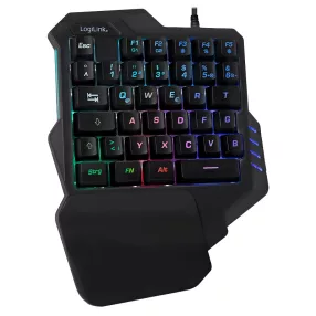   Logilink Megvilágított egykezes gamer billentyűzet, fekete (ID0181)