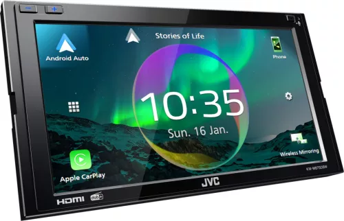 JVC KW-M875DBW 2 DIN autós multimédia 6,8″ érintőképernyővel, 4 kamera bemenettel, DAB+/FM, WiFi-s Apple CarPlay és Android Auto támogatással