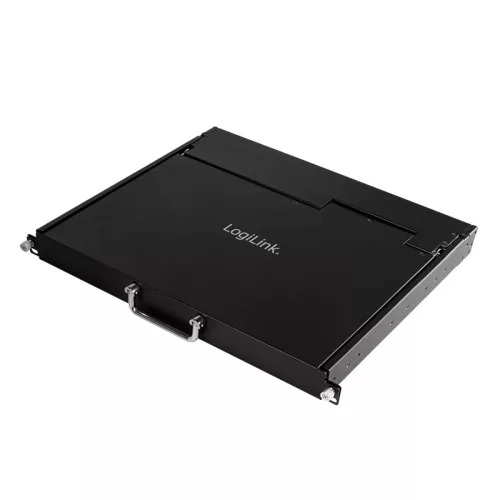 Logilink LCD-KVM-konzol 8 portos KVM kapcsoló, VGA, USB-A, PS/2, alacsony beépítési mélység, QWERTZ (LC0005GE)