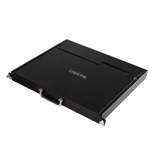 Logilink LCD-KVM-konzol 8 portos KVM kapcsoló, VGA, USB-A, PS/2, alacsony beépítési mélység, QWERTY (LC0005US)