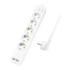   Logilink Aljzat 5-ös + kapcsoló, 5x CEE 7/3 + 2x USB-A, 1,5 m, fehér (LPS249U)