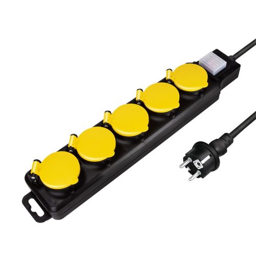 Logilink Aljzat 5-ös + kapcsoló, 5x CEE 7/3, kültéri, 1,5 m, fekete/sárga