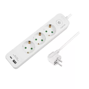   Logilink Aljzat 3 utas + kapcsoló, 3x CEE 7/3, 1x USB-A, 1x USB-C, 1,5 m, fehér (LPS279U)