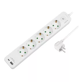   Logilink Aljzat 5-utas + kapcsoló, 5x CEE 7/3, 1x USB-A, 1x USB-C, 1,5 m, fehér (LPS280U)