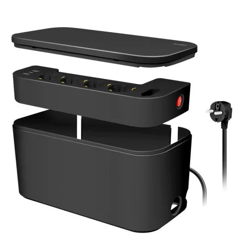 Logilink Kábeldoboz 5 utas csatlakozóaljzattal, 3x USB, 285 x 145 x 13 mm, fekete (LPS282U)