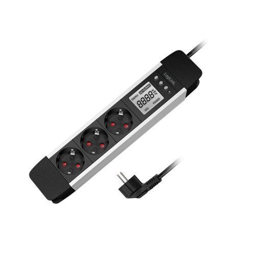 Logilink 3 utas aljzatcsík, LCD kijelző, valós idejű energiafogyasztás/CO2 kibocsátás
