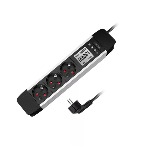 Logilink 3 utas aljzatcsík, LCD kijelző, valós idejű energiafogyasztás/CO2 kibocsátás (LPS285)