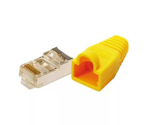 Logilink CAT-5 Moduláris csatlakozó, árnyékolt, törésgátlóval 100db, sárga (MP0015)