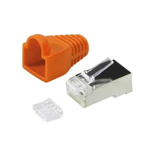 Logilink RJ45 moduláris csatlakozó, Cat.6, árnyékolt, narancssárga tartó, 100 db (MP0022O)