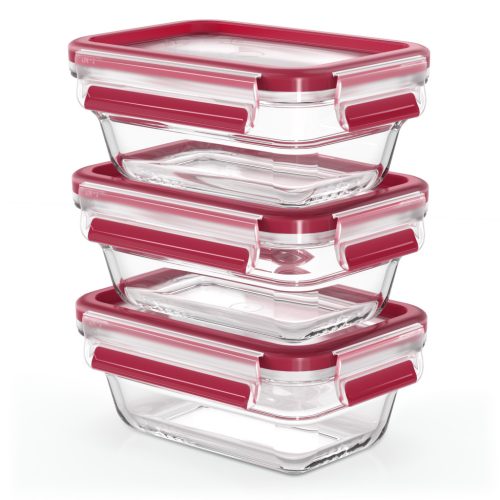 Tefal Masterseal Fresh Glass, 3 db-os téglalap alakú élelmiszertároló, 0,45 liter, N1051110