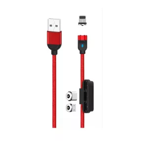   XO NB128 mágneses kábel 3in1 USB/Lightning + USB-C + microUSB 1m, 2.4A piros