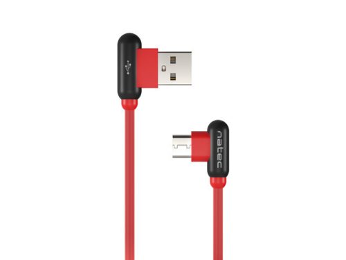 NATEC USB-C(M)->USB-A(M) 2.0 KÁBEL 1M SZÖGLETES BALRA/JOBBRA PIROS PRATI