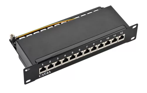 Logilink Cat.6A Patch Panel 12-port 10", árnyékolt, fekete (NP0052B)