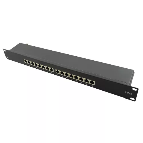 Logilink Cat.6A patch panel 16-port STP, fekete, teljesen árnyékolt (NP0076)
