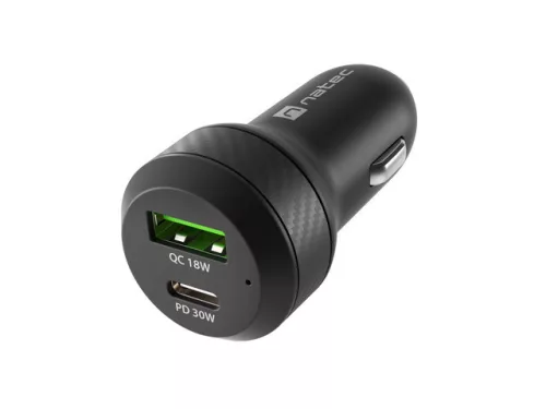 NATEC AUTÓS TÖLTŐ CONEY 1X USB 1X USB-C POWER DELIVERY 3.0 48W QC3.0 FEKETE