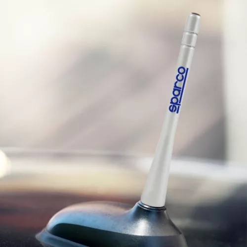 Sparco OPC14160006 autó tetőantenna, 12 cm, ezüst, AM/FM, metrikus menettel, adapterekkel