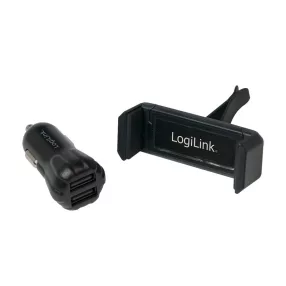   Logilink USB autós töltőkészlet, 2portos töltő + tartó (PA0133)