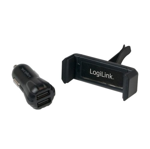 Logilink USB autós töltőkészlet, 2portos töltő + tartó