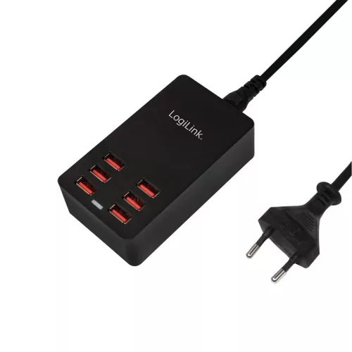 Logilink USB asztali töltő, 6-port, 32W, fekete (PA0139)