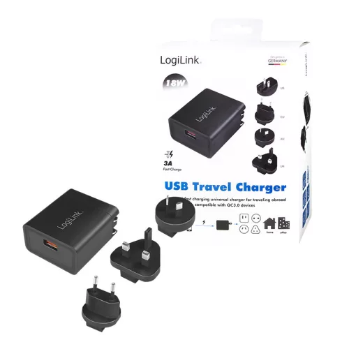 Logilink USB-csatlakozós utazási adapter QC 3-hoz, 18W (PA0188)