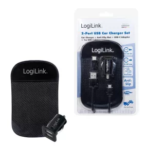   Logilink USB autós töltő, 2x USB port, 10.5W + csúszásgátló szőnyeg (PA0204)