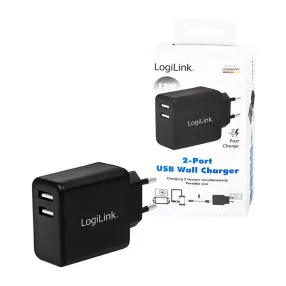   Logilink USB hálózati adapter, 2x USB-Port, 12W, fekete (PA0210)