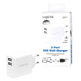   Logilink USB hálózati adapter, 2x USB-Port, 12W, fehér (PA0210W)
