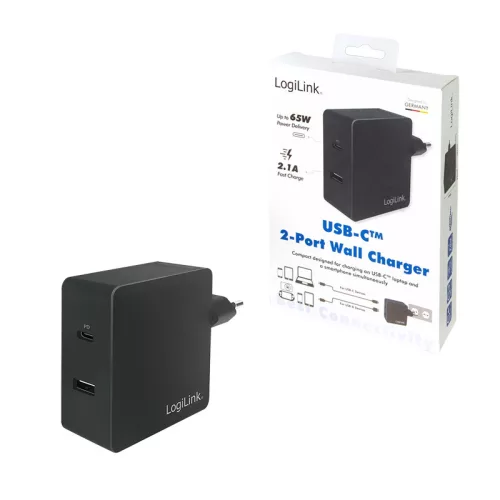 Logilink USB hálózati adapter, 1x USB-C port (PD) és 1x USB-A port, 65 W (PA0213)