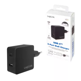   Logilink USB hálózati adapter, 1x USB-C port (PD) és 1x USB-A port, 40 W (PA0219)