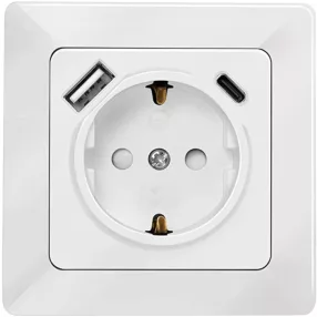   Logilink Fali konnektor 1 aljzat + 1 portos USB-A + 1portos USB-C töltő (PA0253)