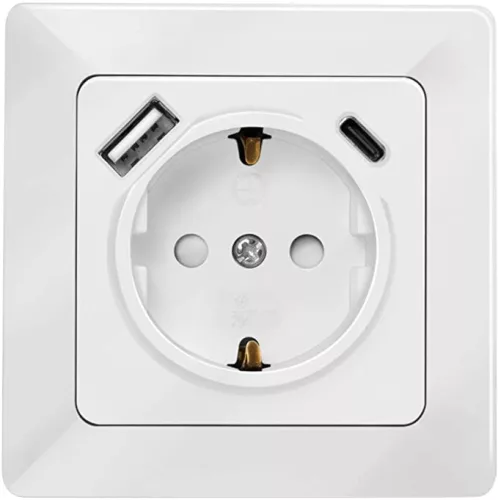 Logilink Fali konnektor 1 aljzat + 1 portos USB-A + 1portos USB-C töltő (PA0253)