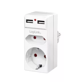   LogiLink Socket adapter, 1x CEE7/16 + 1x CEE7/3 + 2x USB-A (PA0276)