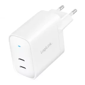   LogiLink USB tápcsatlakozó adapter, 2x USB-C port (PD), GaN-technológia, 40 W (PA0282)