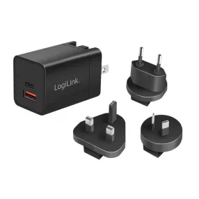   Logilink USB utazási töltő, GaN, 2 port, USB-AF és USB-CF, 30 W, PD-vel (PA0301)