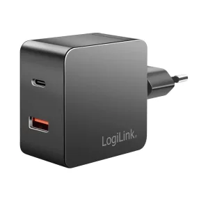   Loiglink Kettős USB-csatlakozós adapter, 1x USB-A, 1x USB-C, GaN, 45 W, fekete (PA0310)