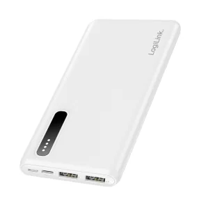   Logilink Power bank 8000 mAh, 2x USB-A, 2 az 1-ben kábel, fehér (PA0311W)
