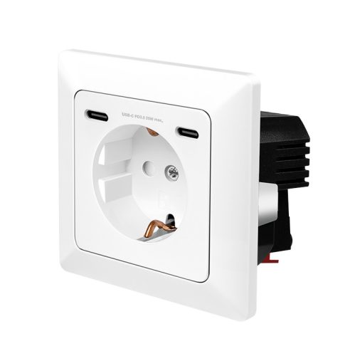 Logilink Fali aljzat, 1x CEE 7/3, 2x USB-C, 25 W, PD, beépítési mélység: 29.5 mm