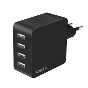   Logilink 4 portos USB fali töltő, 4x USB-A, 24 W, fekete (PA0336)