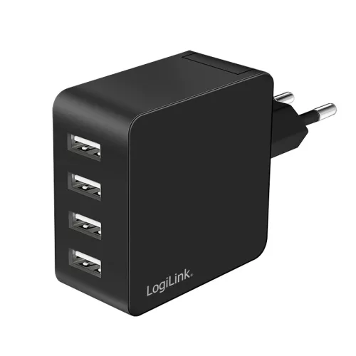 Logilink 4 portos USB fali töltő, 4x USB-A, 24 W, fekete (PA0336)