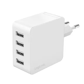   Logilink 4 portos USB fali töltő, 4x USB-A, 24 W, fehér (PA0336W)