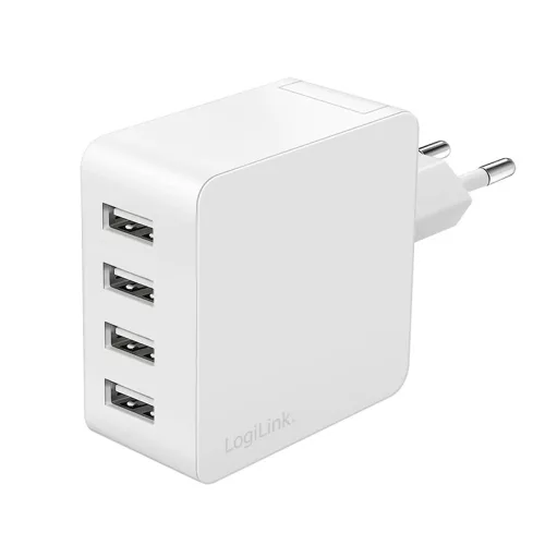 Logilink 4 portos USB fali töltő, 4x USB-A, 24 W, fehér (PA0336W)