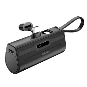   Logilink Kompakt külső akkumulátor 4500 mAh, beépített USB-C kábellel és csatlakozóval, védőkupakkal, 10 W