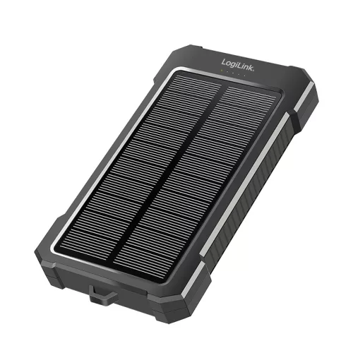 Logilink Napelemes Power bank 10 000 mAh, 20 W, 2x USB-A, 1x USB-C, LED fény, fekete/narancssárga