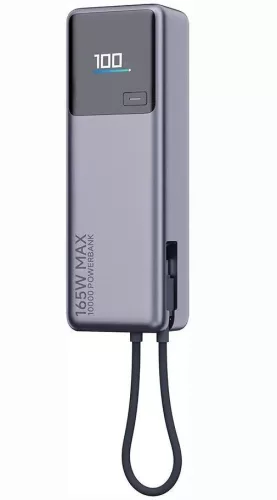 Xiaomi Powerbank 10000 mAh QC PD 165W beépített USB C kábellel PB1165MI LED kijelzővel, szürke