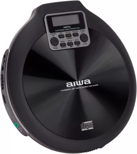 Aiwa PCP-850BK Hordozható MP3 Discman X-HyperBass és 50mp ESP védelemmel, fülhallgatóval és igényes tárolóval, fekete (PCP-850BK)