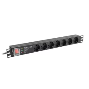   Lanberg 9 foglalatú elosztó (PDU) PRO 19" 1U 16A 2M 7X SPD-3MP fekete