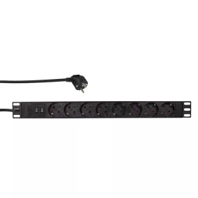   Logilink 19" PDU 8-as CEE 7/3 + 2x USB-A, túlterhelés elleni védelemmel (PDU8C02)