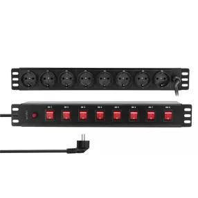   Logilink 19" PDU 8 x CEE 7/3 biztonsági aljzat, mindegyik aljzat be-/kikapcsolóval (PDU8D01)