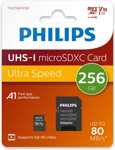 Philips Micro SDXC Memóriakártya 256GB Class 10 UHS-I U1 Adapter